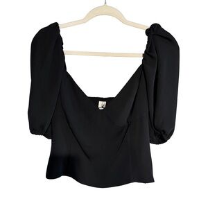 Wilfred NWT Novella Black Puff-Sleeve Blouse Size 1X Coquette Milkmaid Smocked